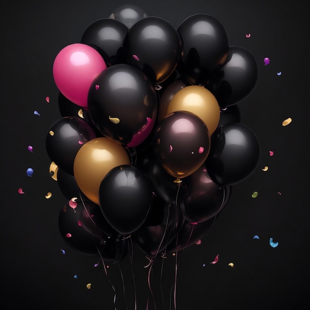 Fond sombre joyeux anniversaire avec des ballons brillants