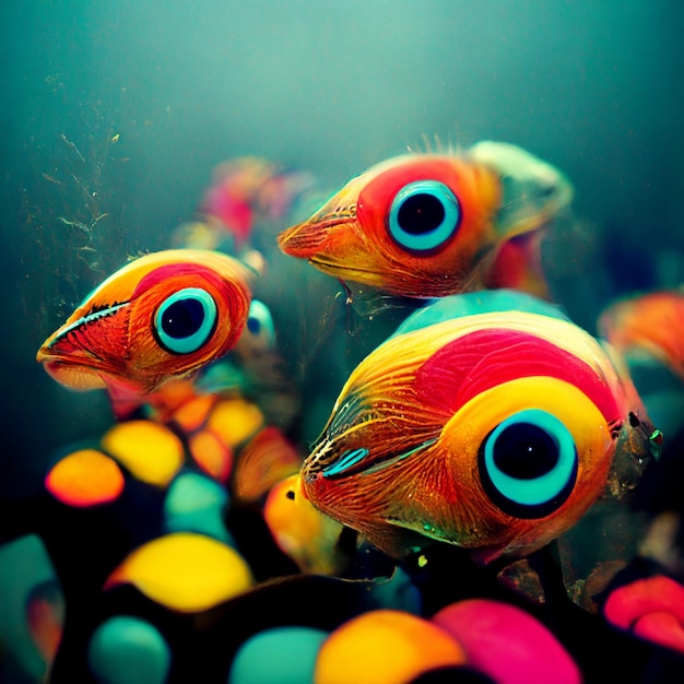 Fond sous-marin avec diverses vues sur la mer Scène sous-marine Poissons de mer mignons animaux sous-marins de l'océan