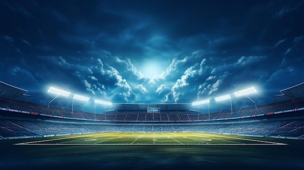 Fond de stade de football américain avec ciel nocturne nuageux