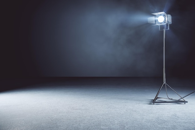 Fond de studio photo en béton minimaliste avec lampes et lieu de maquette Rendu 3D