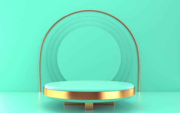 Fond De Studio Turquoise, Plate-forme Ronde Turquoise Avec Des Détails En Or, Rendu 3d, Scène Avec Des Formes Géométriques, Fond Abstrait Minimal, Portail Minimaliste Avec Des Détails En Or