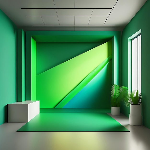 Fond de studio vert abstrait pour la présentation du produit Salle vide avec ombres de fenêtre