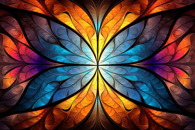 Fond de symétrie d'ornement de vitrail de motif fractal abstrait coloré
