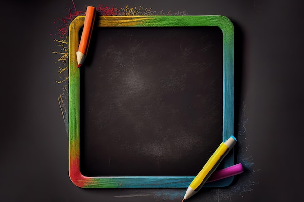 Fond de tableau noir d'école ou d'université avec la craie colorée Generative Ai