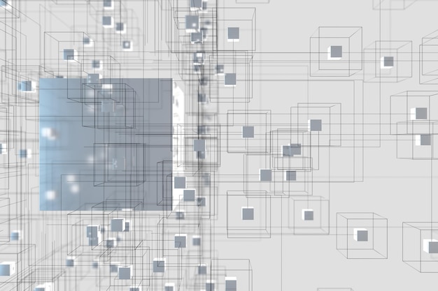 Fond de technologie composé de cubes et de lignes de rendu 3d
