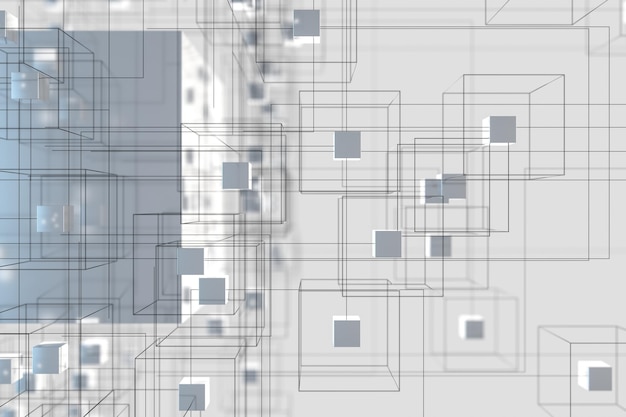 Fond de technologie composé de cubes et de lignes de rendu 3d
