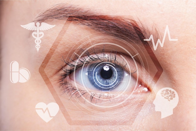 Fond de technologie de lentille de médecin de contact de soins oculaires