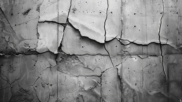 Fond de texture de béton fissuré Surface grise avec des fissures de près Beaucoup de morceaux de plâtre éclaté Concept abstrait de division Dissension désaccord discorde Jour ensoleillé avec des ombres