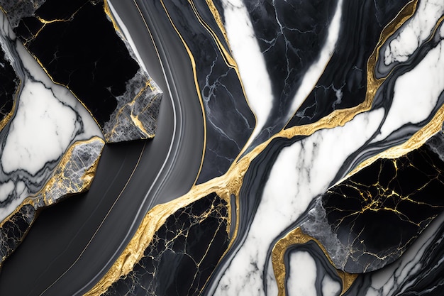 Fond de texture de marbre de luxe blanc noir or modèle de matériau de couleur de pierre naturelle IA générative