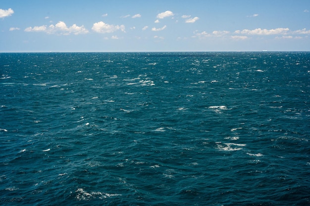 Fond et texture de la mer de l'océan Ciel bleu avec des mottes et des vagues de l'eau de l'océan Texture de fond photo de l'eau de mer bleue avec ondulation