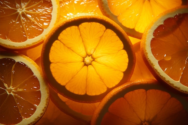 Fond texturé de tranches d'orange juteuses dans une composition à anneaux rayonnants