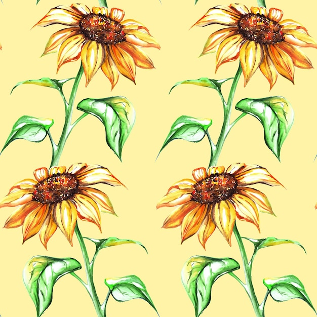 Fond de texture transparente motif fleur de tournesol jaune aquarelle