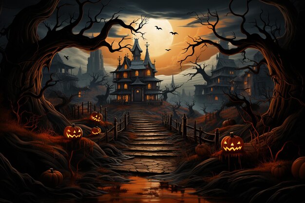 Fond de thème hanté d'automne effrayant d'Halloween