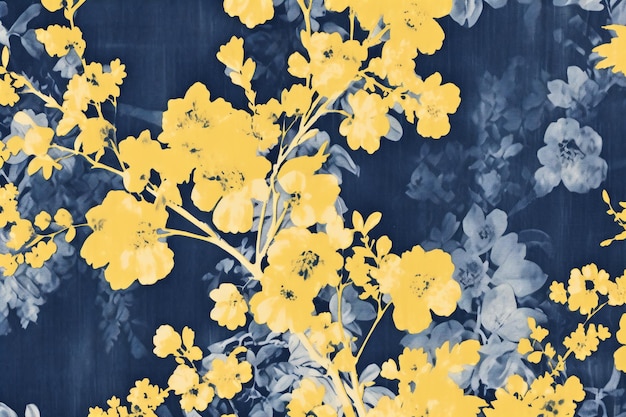 Fond de tissu cyanotype jaune AI génératif