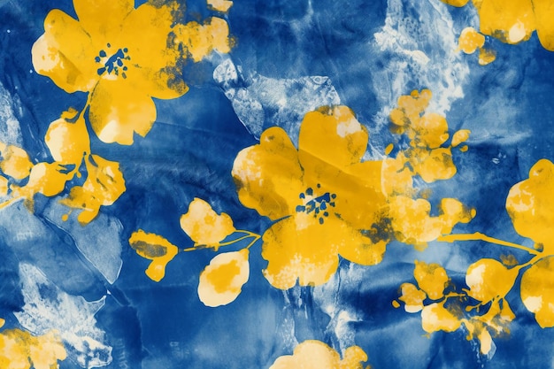 Fond de tissu cyanotype jaune AI génératif