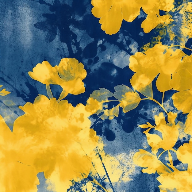 Fond de tissu cyanotype jaune AI génératif