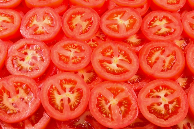 Fond de tomate en tranches. Vue de dessus.