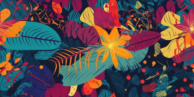 Fond transparent de belles feuilles tropicales colorées abstraites Generative ai