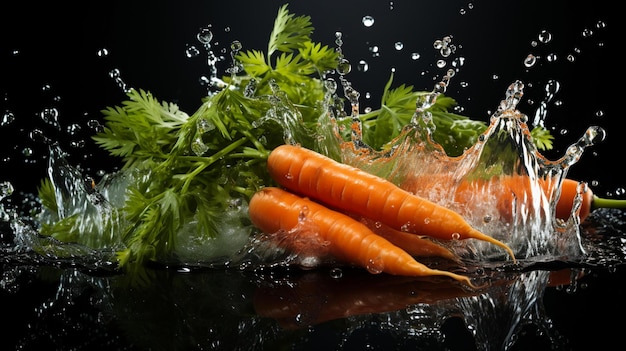 fond transparent de carotte fraîche tombant dans l'eau