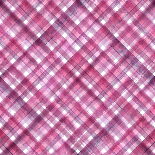Fond transparent à carreaux diagonal géométrique abstrait rose et violet. Motif tendance rose et violet dessiné à la main à l'aquarelle.