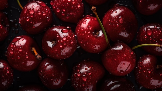 Fond transparent cerise avec des gouttes d'eau visibles d'un O