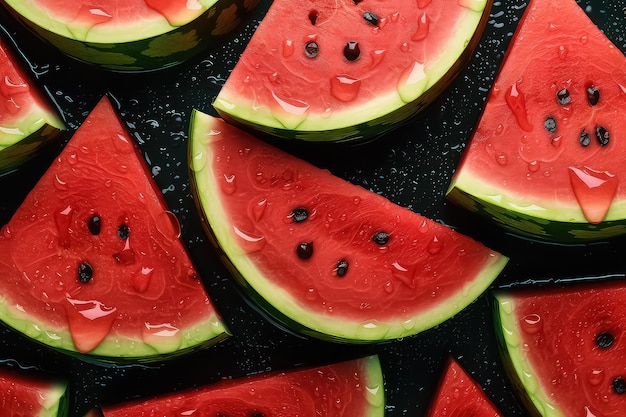 Fond transparent de nombreuses belles et brillantes vue de dessus de pastèque