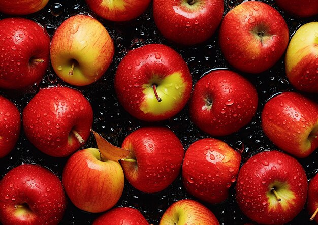 Photo fond transparent de pommes fraîches orné de gouttelettes d'eau scintillantes