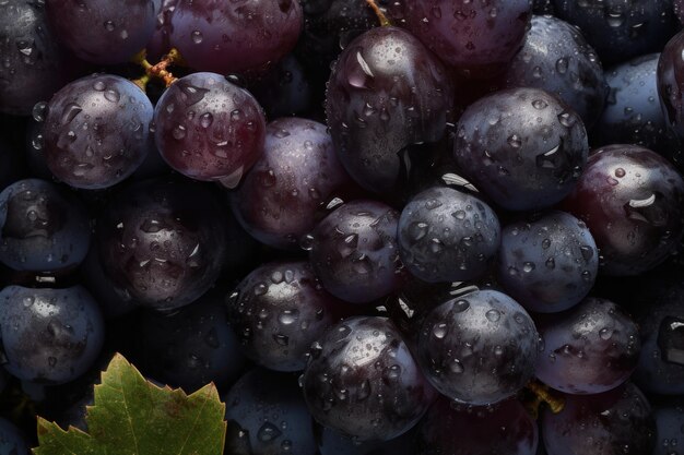 Fond transparent de raisin frais orné de gouttelettes d'eau scintillantes générées par l'IA