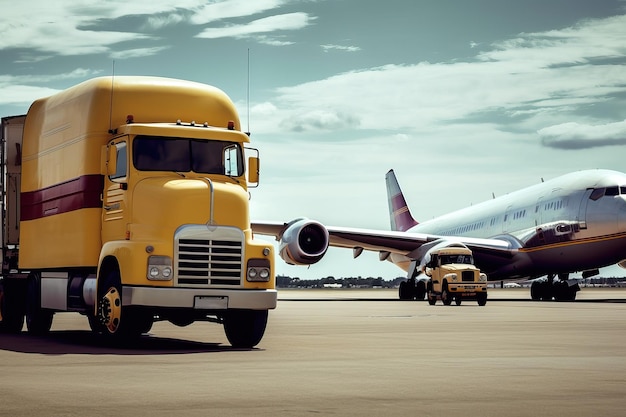 Fond de transport avec van et avion générative ai