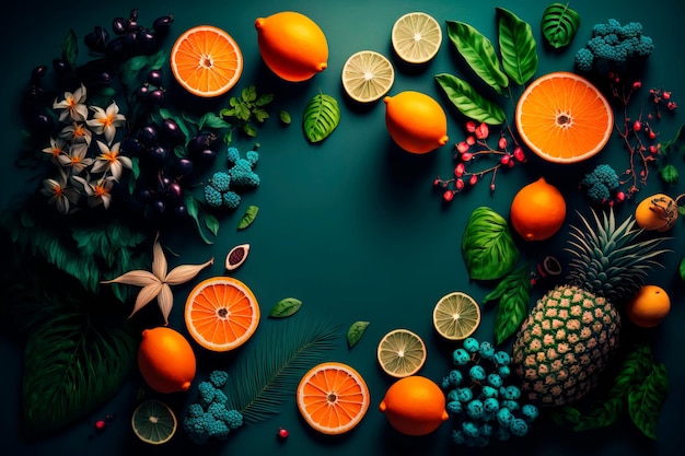 Fond tropical d'été avec des fruits AI générative