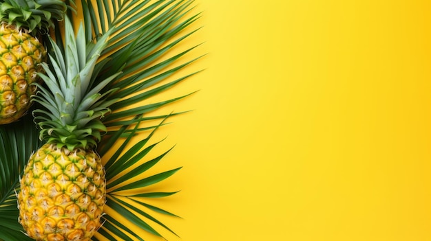 Photo fond tropical jaune avec des ananas réseau neuronal ai généré