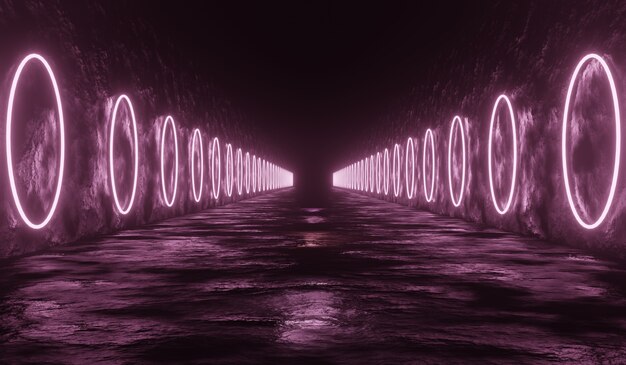 fond de tunnel de technologie de science-fiction avec néon rond rose.