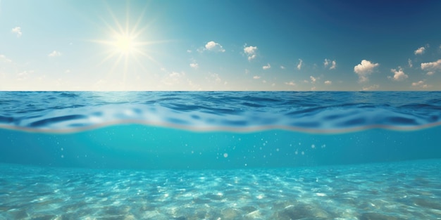 Fond de vague de mer vue en contre-plongée Vue depuis la vue sur l'eau du soleil et de la vague bleu sk