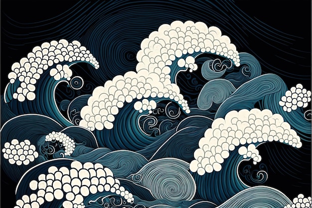 Fond de vagues de ligne simple de style japonais traditionnel
