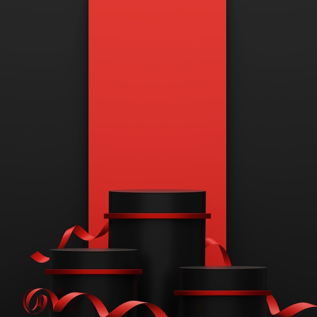 Fond de vendredi noir podium noir minimal sur scène avec plate-forme noire rouge et dorée