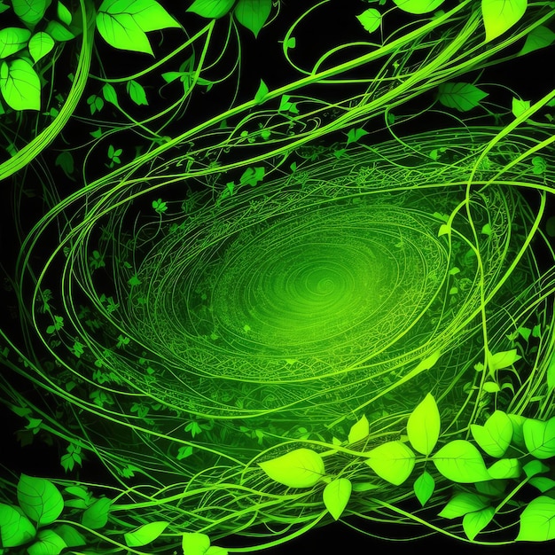 Fond vert abstrait avec un cercle tissé à partir de branches