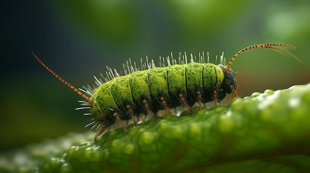 Un fond vert avec une ai générative de chenille marche