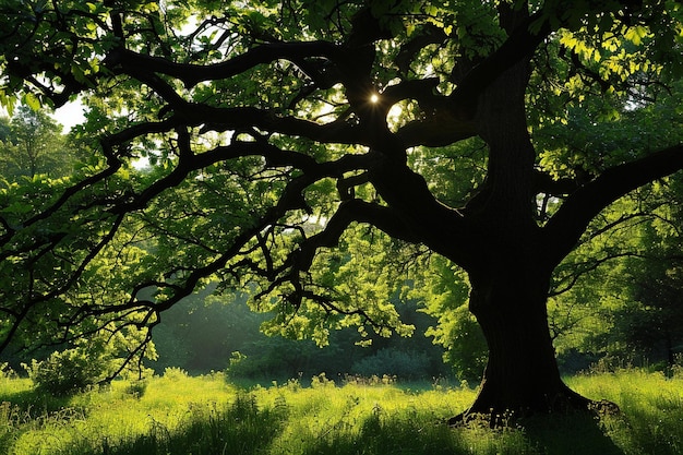 Fond vert avec un arbre