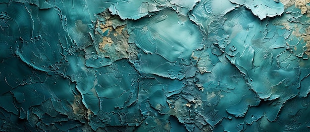 Un fond vert bleu foncé abstrait Texture granuleuse tonnée Plastique décoratif sur un mur de béton Bannière large Combination de couleur teal et de texture de ciment rugueuse