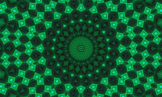 Un fond vert brillant de motif kaléidoscope floral.