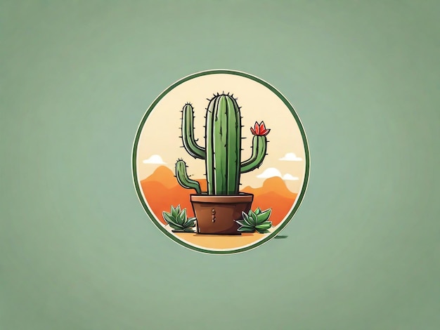 Photo un fond vert avec un cactus et une fleur d'orange ronde