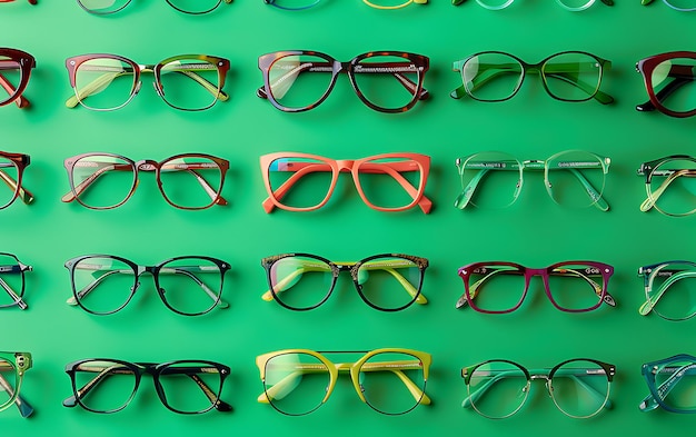 Photo un fond vert avec des lunettes et un fond vert avec un fond vert