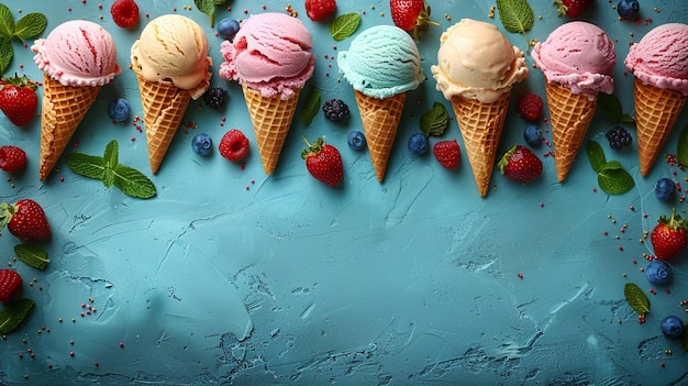 Photo un fond vert menthe frais avec du papier peint de crème glacée