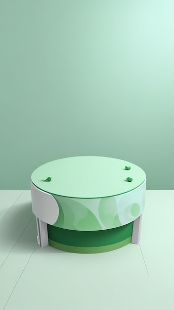 Le fond vert de la menthe sur le podium rond de la mint verte crée une atmosphère fraîche et attrayante. Ce podium sert à deux fins: une plate-forme pour les présentations de produits.