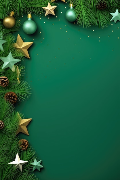 Fond vert de Noël fond avec décoration dans les frontières
