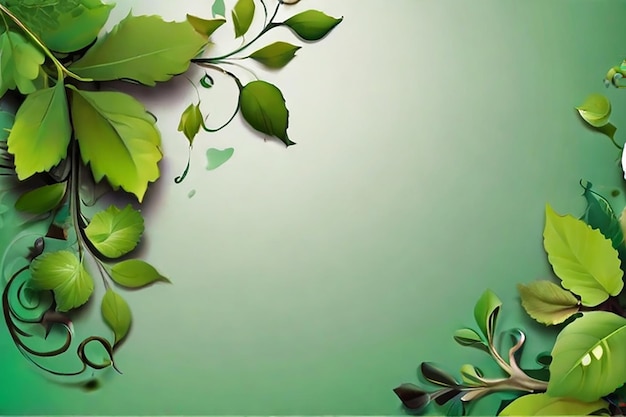 fond vert avec des ornements de feuilles dans les coins