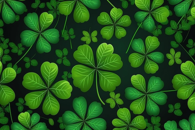 Fond vert de la Saint Patrick Illustration du motif de feuilles de trèfle vert