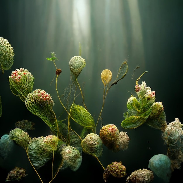 Fond vert sous-marin avec diverses plantes marines Scène sous-marine