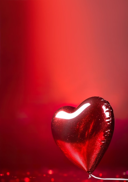 Fond vertical rouge avec espace de copie de paillettes de ballon coeur Toile de fond de la Saint-Valentin Espace vide pour le logo d'invitation de texte publicitaire Conception de carte de voeux de carte postale Je t'aime AI générative