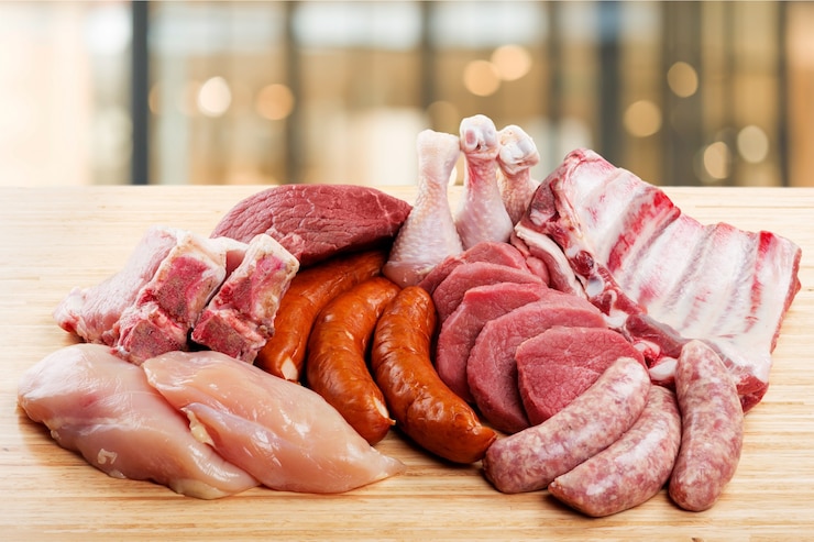 Photo fond de viande crue fraîche avec des légumes
